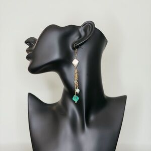 Gold Chain Drop Earrings with Natural Pearl, Sea Glass, and Natural Stones.
